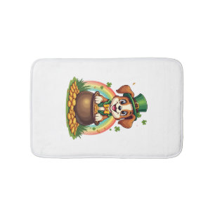 Vintage Lucky Leprechaun Puppy Rainbow Pot of Gold Bath Mat