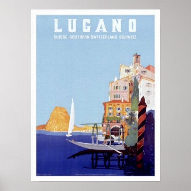 Vintage Lugano, Switzerland Travel Poster (Front)