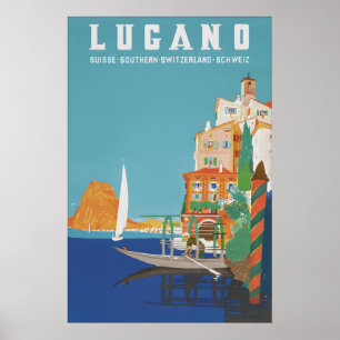 Vintage Lugano Switzerland Travel Poster Print