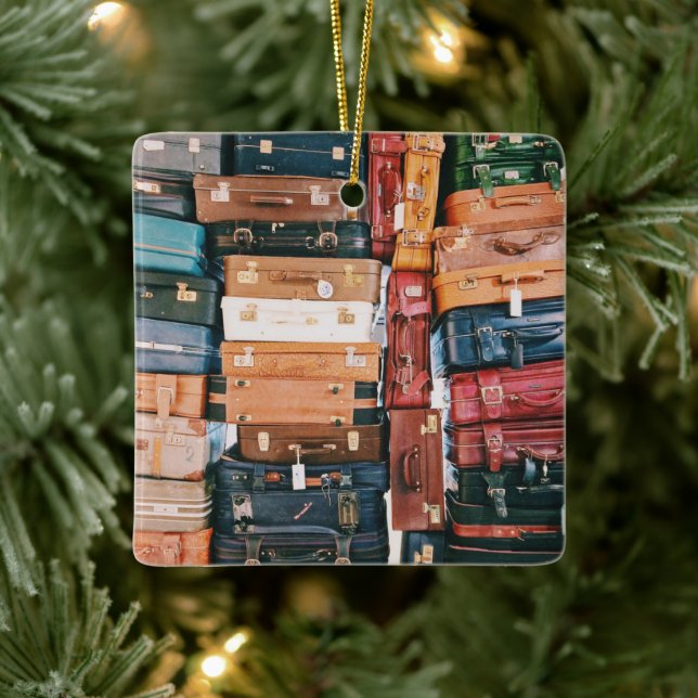 Vintage Luggage Baggage Ceramic Ornament (Tree)