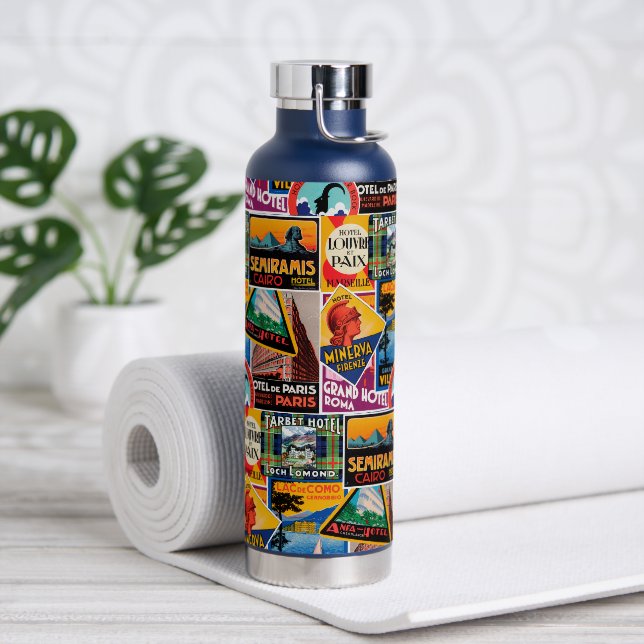Vintage Luggage Labels Water Bottle (Yoga)