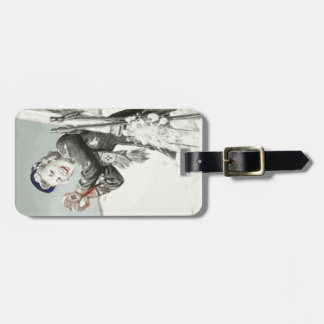 Vintage Luggage Tag with Winter Skiing Print