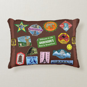 Vintage Luggage World Travel Suitcase Sticker Name Decorative Pillow