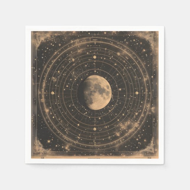 Vintage Lunar Celestial Map Design Napkin (Front)