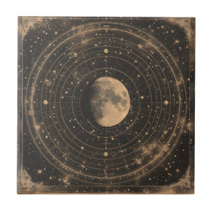 Vintage Lunar Celestial Map Design Tile