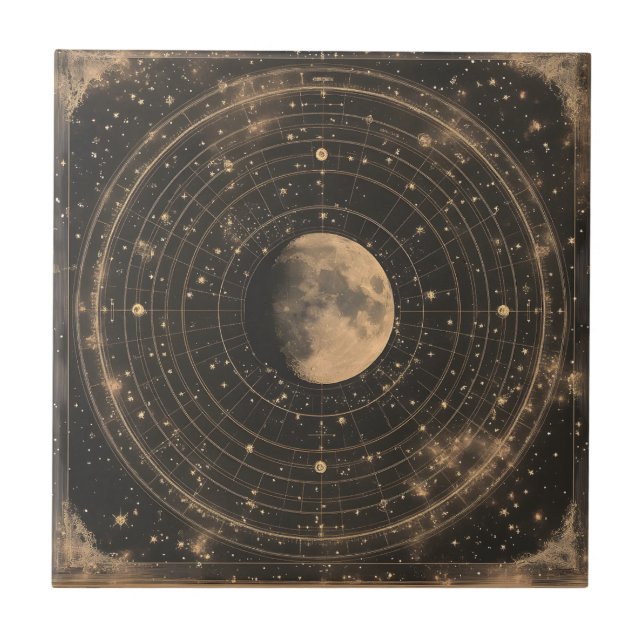 Vintage Lunar Celestial Map Design Tile (Front)