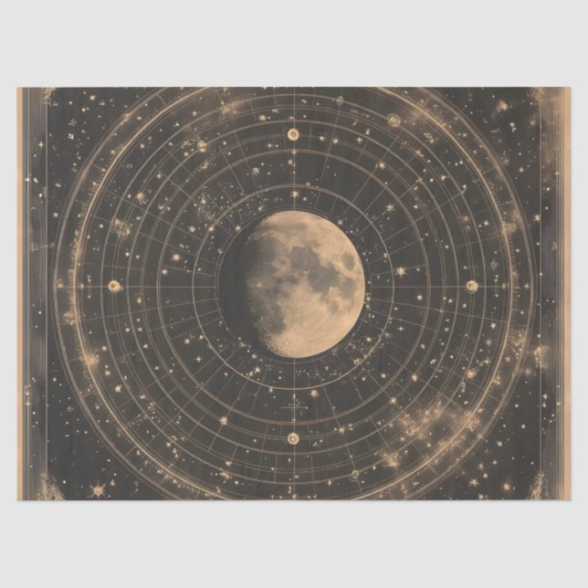 Vintage Lunar Celestial Map Design Tissue Paper (Front)