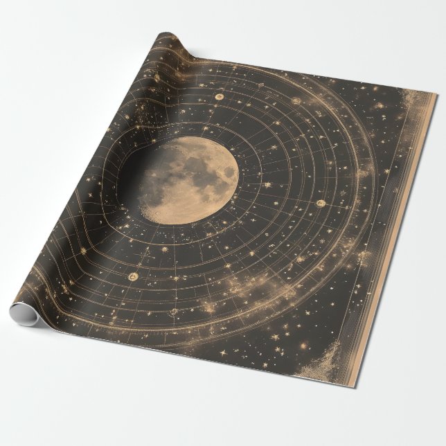 Vintage Lunar Celestial Map Design Wrapping Paper (Unrolled)