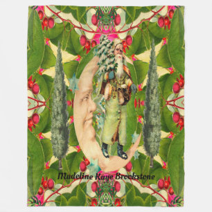 Vintage Lunar Santa  Monogram Fleece Blanket