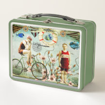 Vintage Lunch Box Old time theme beach scene