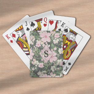 Vintage Lush Pink Botanical Monogram Playing Cards