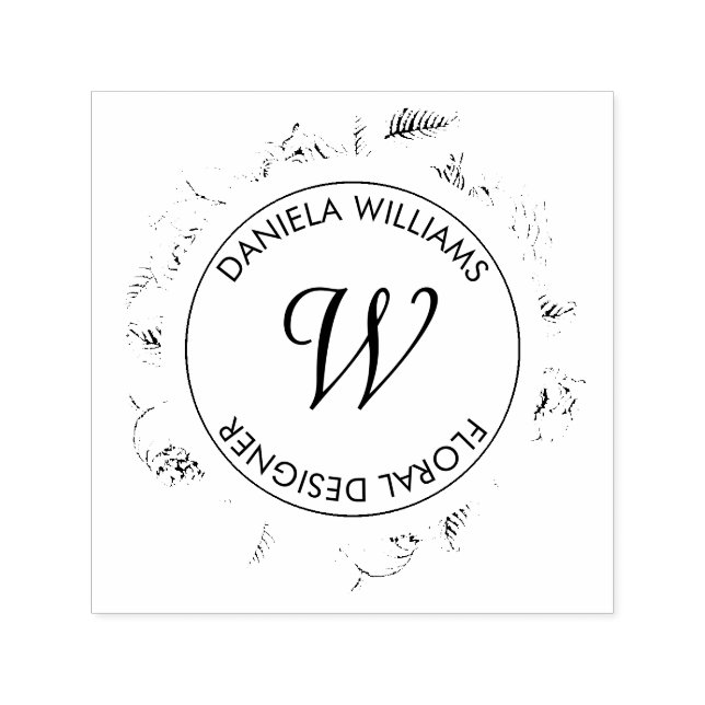 Vintage Luxe Circle Monogram Florals Rubber Stamp (Design)