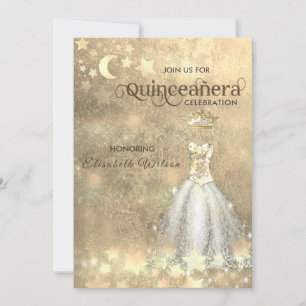 Vintage luxury dress gold tiara Quinceañera  Invit Invitation