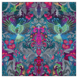 Vintage luxury floral garden blue bird lux pattern fabric