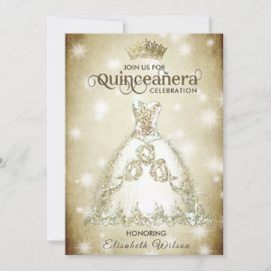 Vintage luxury sparkling dress tiara Quinceañera   Invitation