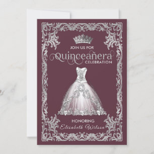 Vintage luxury sparkling dress tiara Quinceañera Invitation