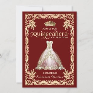 Vintage luxury sparkling dress tiara Quinceañera  Invitation