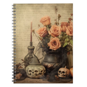 Vintage Macabre Roses Skulls Sepia Notebook