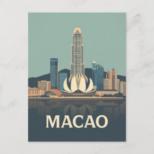 Vintage Macao Travel Poster Skyline Art Postcard