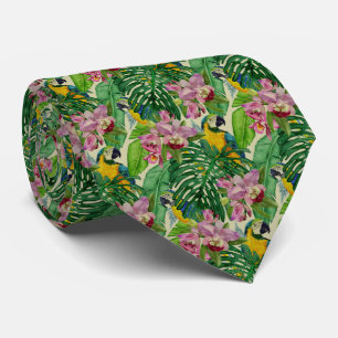 Vintage Macaw Orchid Garden Tie