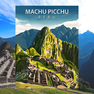 Vintage Machu Picchu Incan Travel Art Postcard