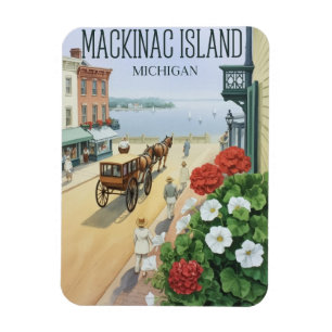 Vintage Mackinac Island Michigan with Flowers gift Magnet