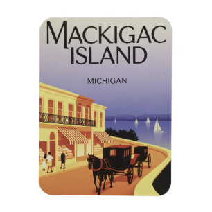 Vintage Mackinac Island Michigan with Flowers gift Magnet