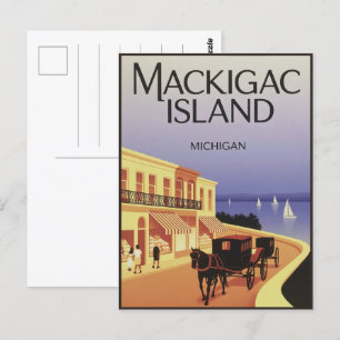 Vintage Mackinac Island Michigan with Flowers gift Postcard