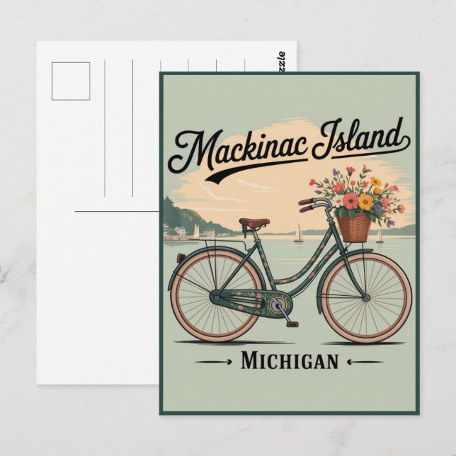 Vintage Mackinac Island Michigan with Flowers gift Postcard (Front/Back)