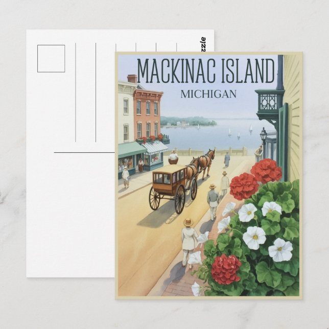 Vintage Mackinac Island Michigan with Flowers gift Postcard (Front/Back)