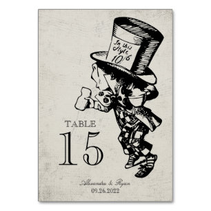Vintage Mad Hatter Alice In Wonderland Wedding Table Number