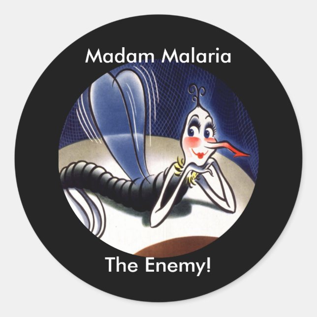 Vintage Madam Malaria Mosquito Classic Round Sticker (Front)