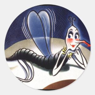 Vintage Madam Malaria Mosquito Classic Round Sticker