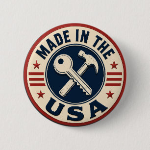Vintage "Made in the USA" Patriotic Badge 2 Inch Round Button