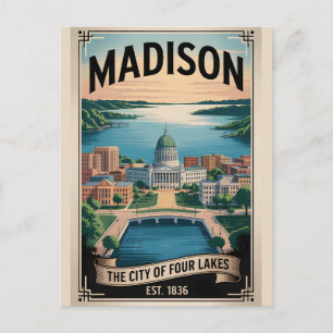 Vintage Madison Wisconsin Retro Travel Holiday Postcard