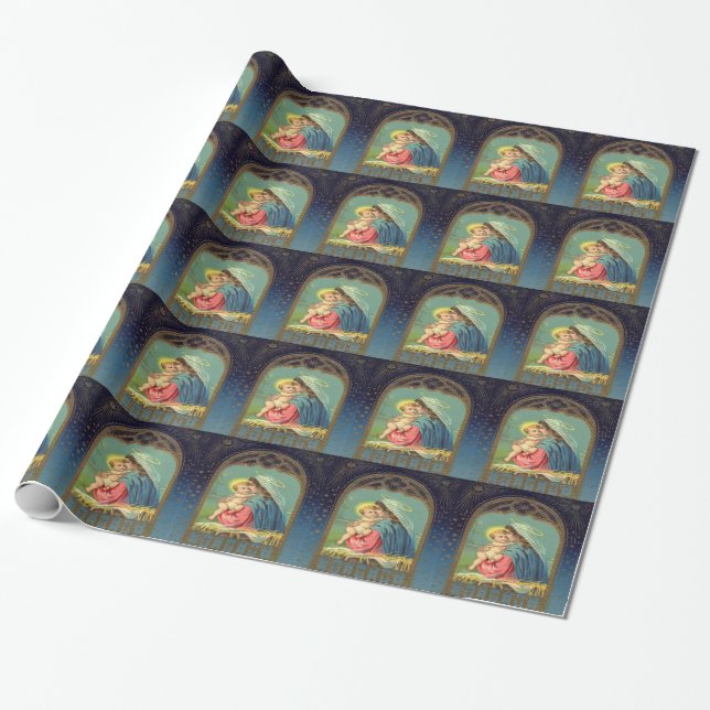 Vintage Madonna and Child Christmas Wrapping Paper (Unrolled)