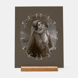 Vintage Madonna and Child with Silver Frame Acrylic Sign