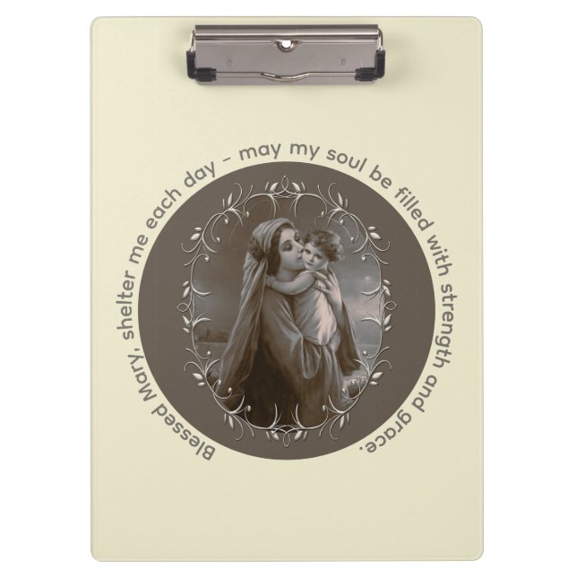 Vintage Madonna and Child with Silver Frame Clipboard (Front)