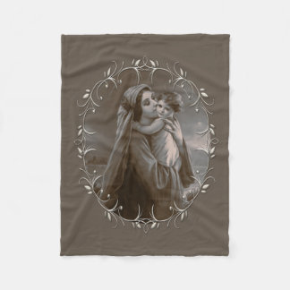 Vintage Madonna and Child with Silver Frame Fleece Blanket