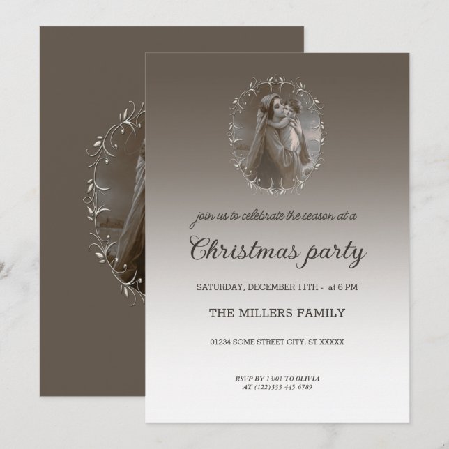 Vintage Madonna and Child with Silver Frame Invitation (Front/Back)