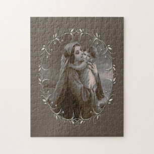 Vintage Madonna and Child with Silver Frame Jigsaw Puzzle