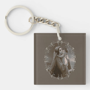 Vintage Madonna and Child with Silver Frame Keychain