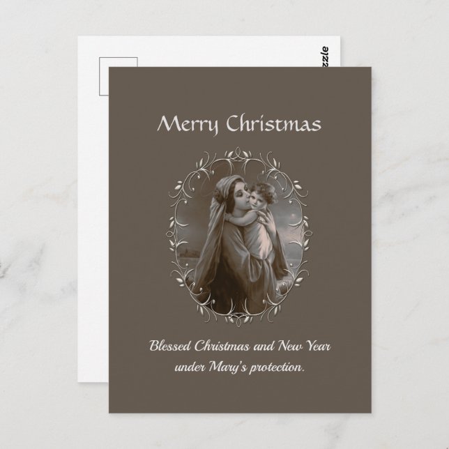 Vintage Madonna and Child with Silver Frame Postcard (Front/Back)