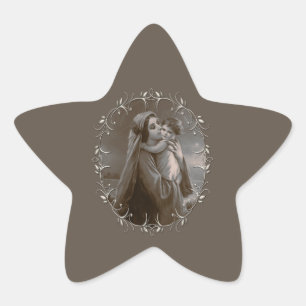 Vintage Madonna and Child with Silver Frame Star Sticker