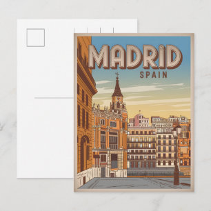 Vintage Madrid Spain sky view souvenirs, gifts Postcard