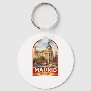 Vintage Madrid Spain Travel Poster Style Design Keychain
