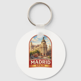 Vintage Madrid Spain Travel Poster Style Design Keychain