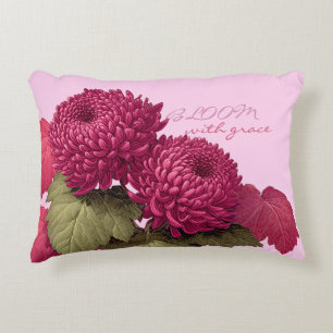Vintage Magenta Chrysanthemum Botanical Accent Pillow