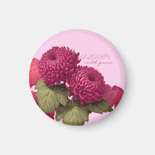 Vintage Magenta Chrysanthemum Botanical Magnet
