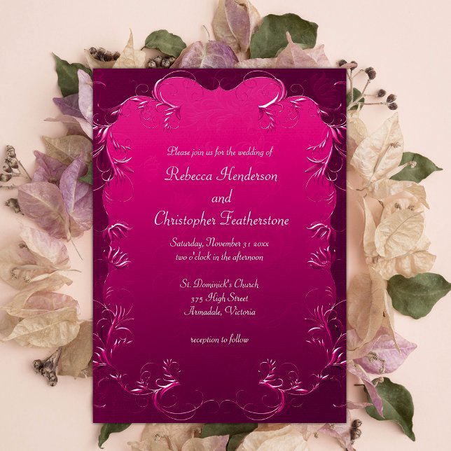 Vintage Magenta Elegance Wedding Invitation (Creator Uploaded)
